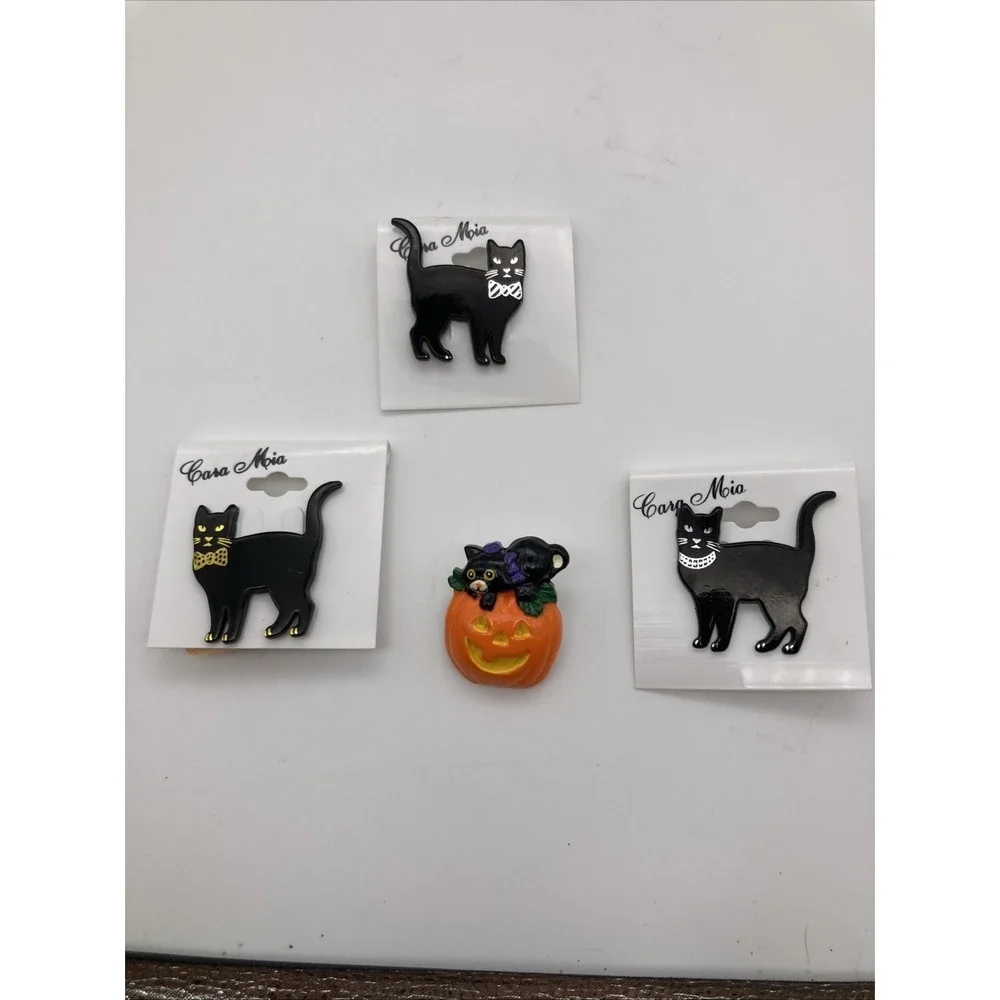 Lot Of 6 Cat Pins Stocking(Hallmark-Moves), Pumpkin, Black Cats, Cat Lover